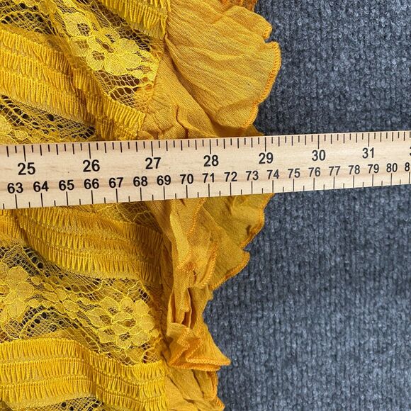 UMGEE Poncho Top Large Yellow Lace Pullover Round Neck Ruffle Boho Hippie 90s - Picture 5 of 6